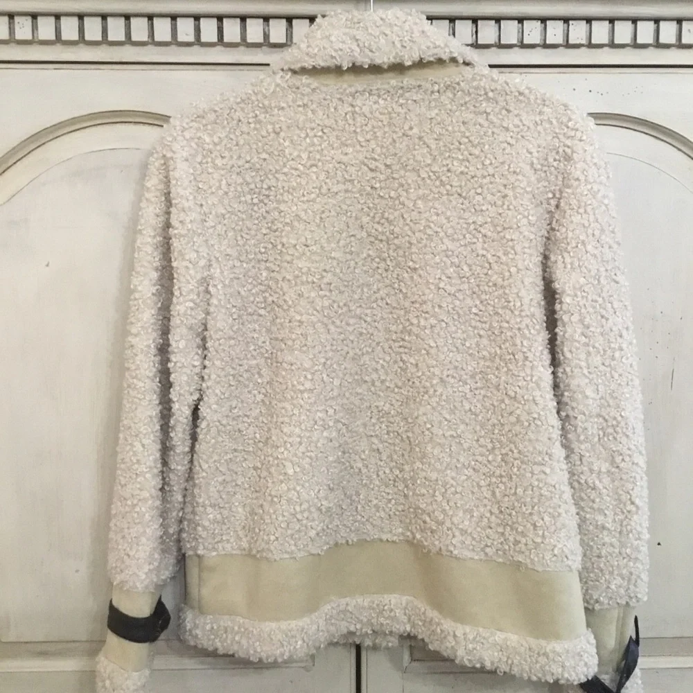 Gianni Bini Women’s Cream Teddy & Faux Leather Coat Jacket Size M NWOT - Picture 2 of 9